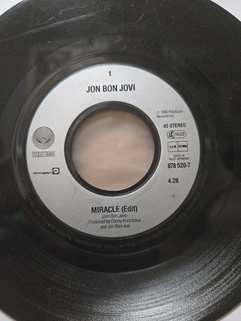 Jon bon jovi - Miracle, Cd's en Dvd's, Vinyl Singles, 7 inch, Ophalen of Verzenden, Zo goed als nieuw, Beschermende buitenhoes
