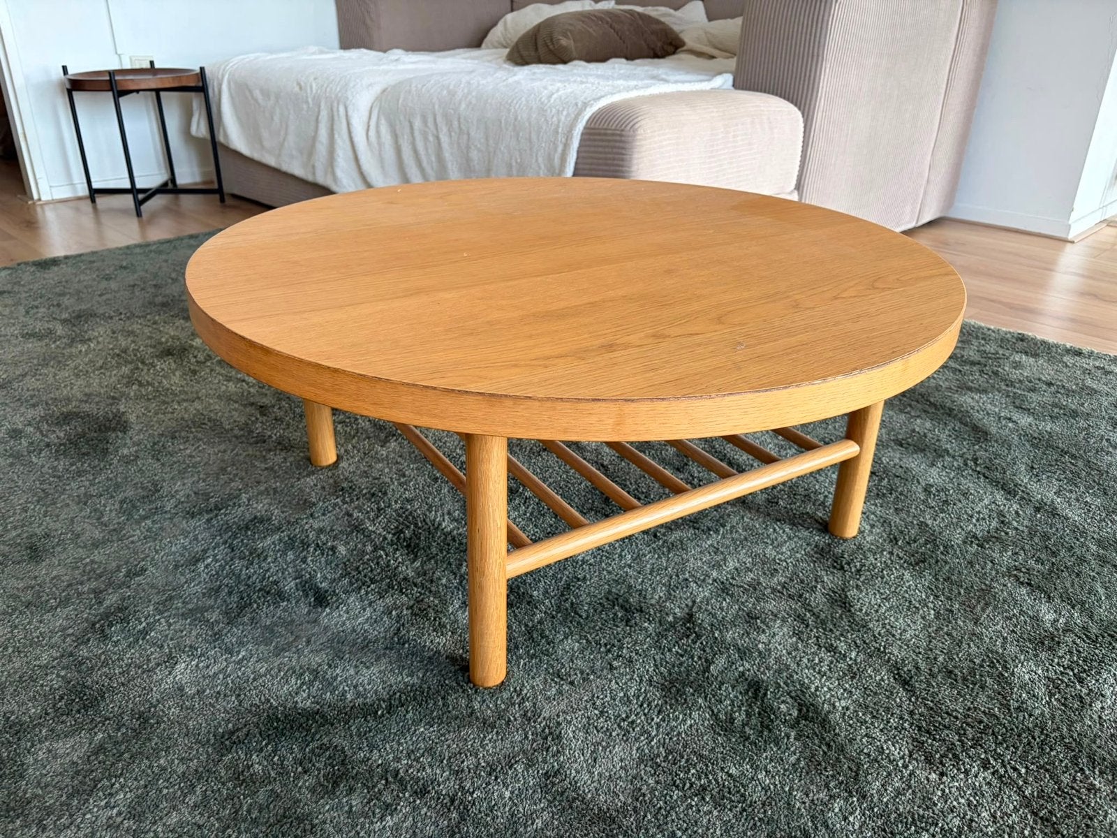 Ronde houten salontafel (90dx37h), Ophalen, Gebruikt, 50 tot 100 cm, 5 – 50