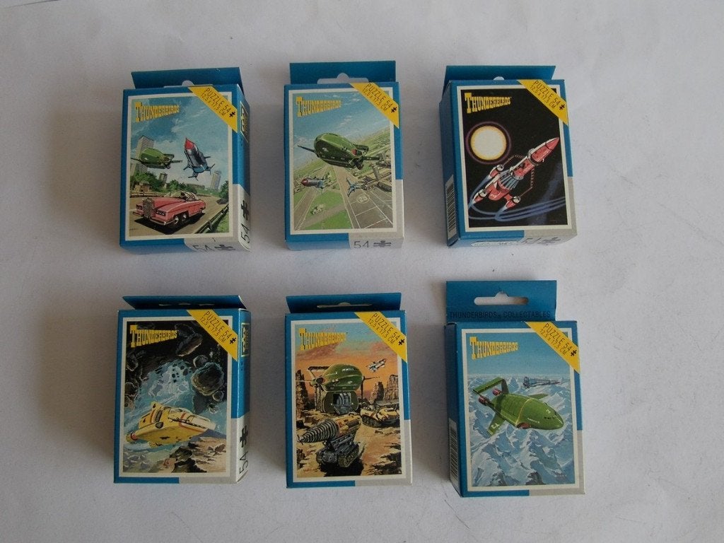 Oude King Thunderbirds Puzzels in Doosje, 6x. Holland, 1993, Verzamelen, Ophalen of Verzenden, Zo goed als nieuw, Tv, Overige typen