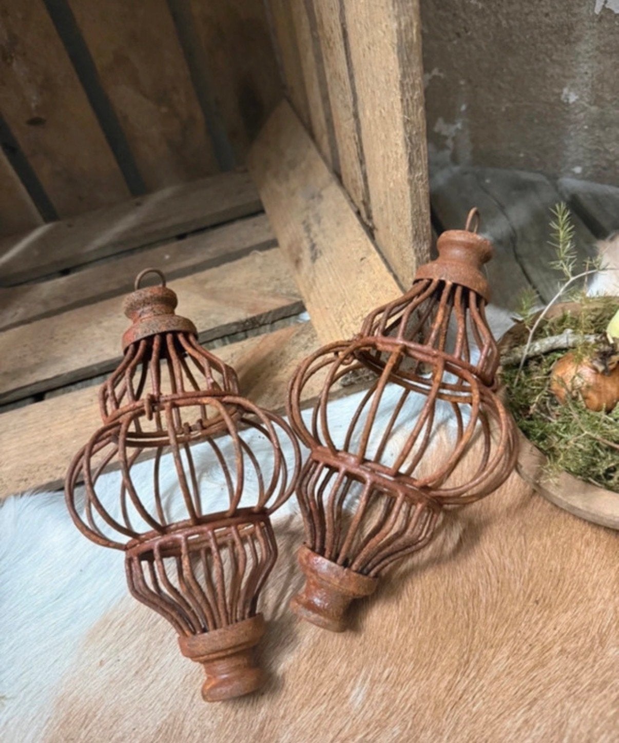 Set van 2 landelijke roesthangers / kandelaars, Huis en Inrichting, Woonaccessoires | Kandelaars en Kaarsen, Bruin, ., Nieuw, Ophalen of Verzenden