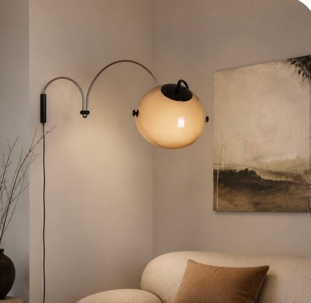 Vintage design Bolvormige Dijkstra Wandlamp, Ophalen of Verzenden, Gebruikt, Glas