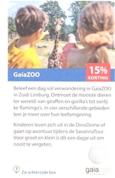 Gaia Zoo 15% korting, Tickets en Kaartjes, Recreatie | Dierentuinen, Drie personen of meer, Kortingskaart