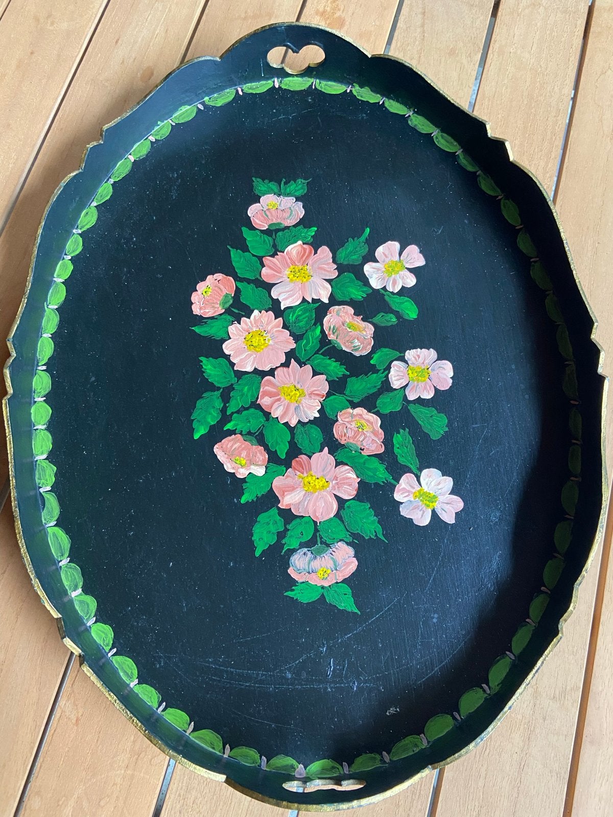 GRATIS ovale dienblad met handgeschilderde bloemen, Antiek en Kunst, Ophalen