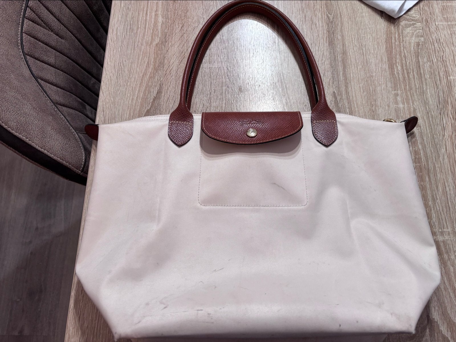 Longchamp Le Pliage Shopper Maat M, Ophalen of Verzenden, Gebruikt, Beige, Shopper