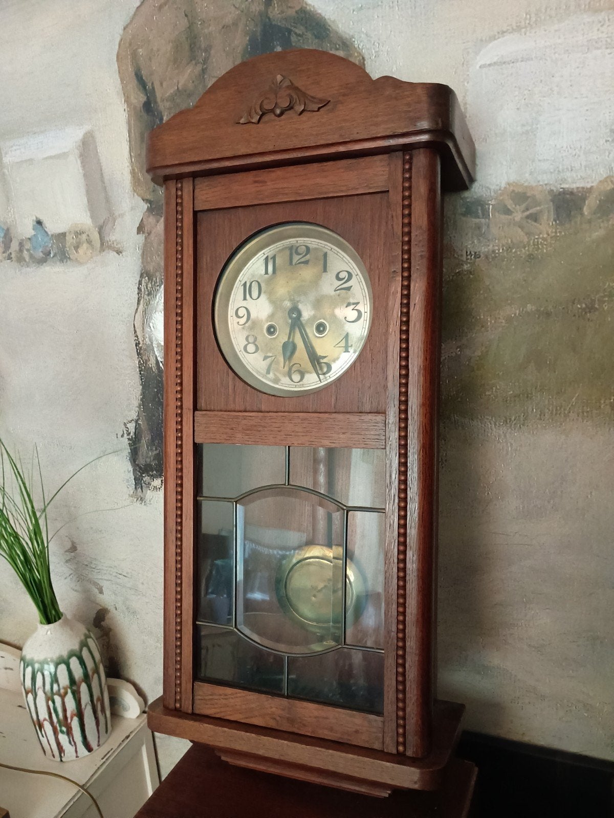 Vintage Klok van Oma - Hout met Sleutel - 77x33 cm, Ophalen