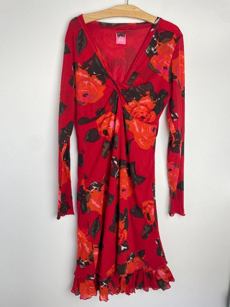 Kyra & Ko Aiden jurk maat M rood chiffon ruches, Maat 38/40 (M), NB BV/KYRA, Back-upstraat 12 1033NX Amsterdam, Ophalen of Verzenden