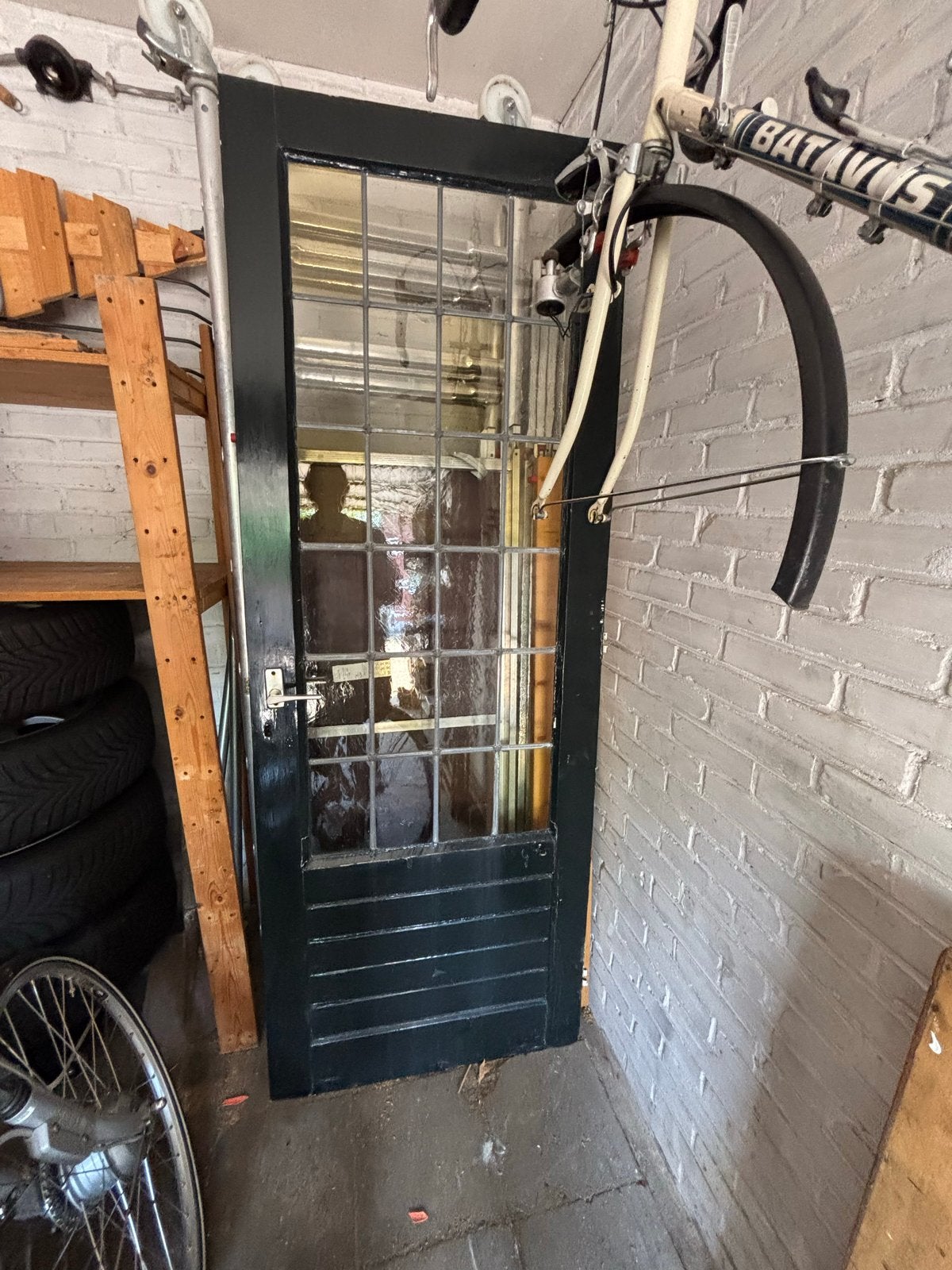 Oude deur met glas in lood, Gebruikt, Minder dan 80 cm, Binnendeur, Ophalen of Verzenden
