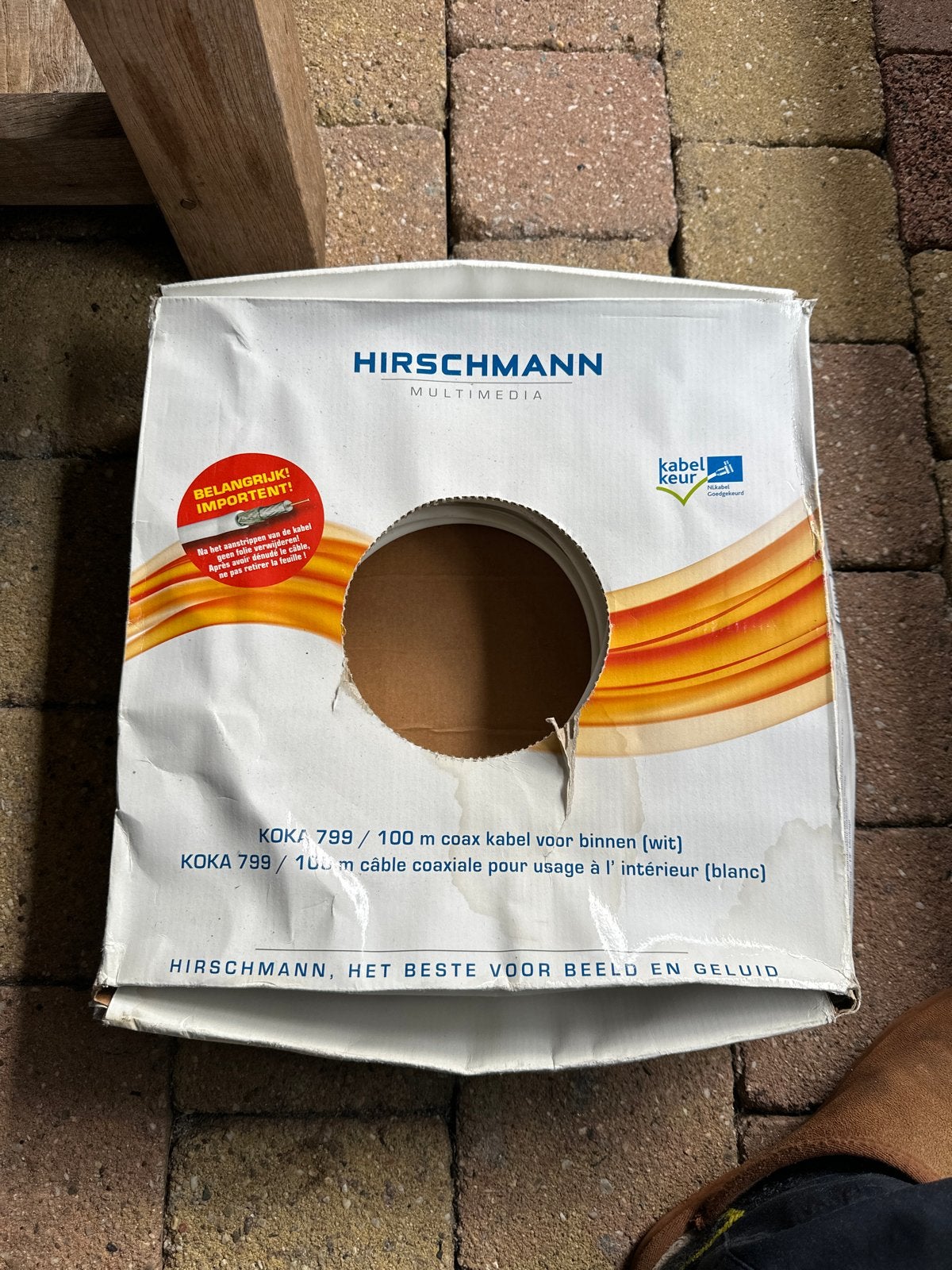 Hirschmann KOKA 799 Coaxkabel Wit - +/- 80 Meter, Ophalen, Nieuw, 10 meter of meer, Coaxiale kabel