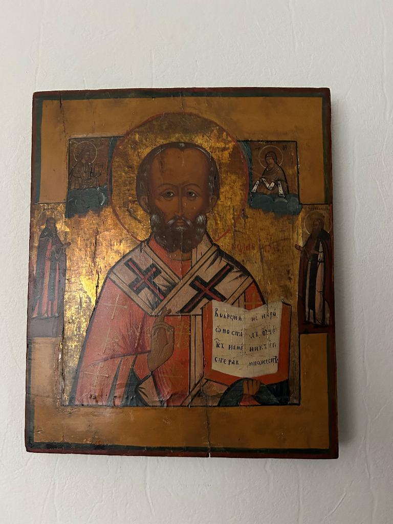 Antieke Russische icoon Heilige Nicolaas ca 1880, Ophalen of Verzenden