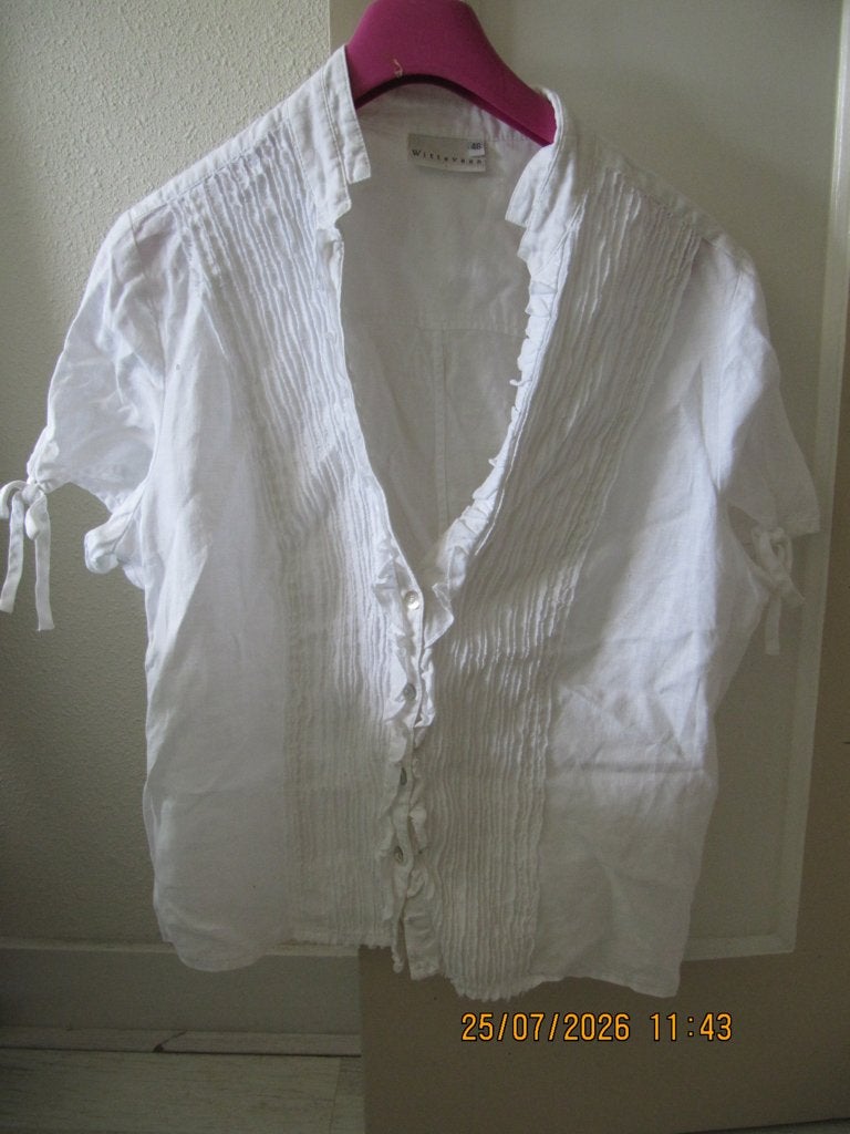 schitterendewitte linnen chique blouse van Witteveen maat 46, Wit, Maat 42/44 (L), Ophalen of Verzenden, Zo goed als nieuw