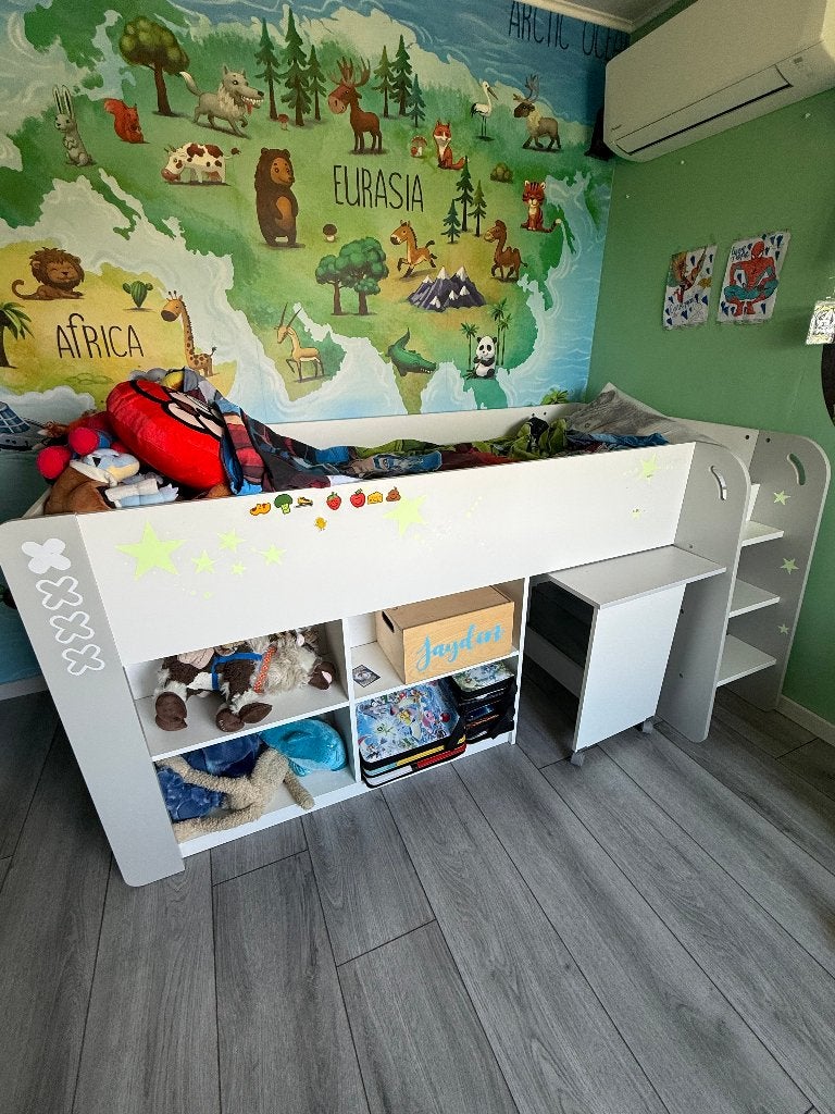 Hampton Halfhoogslaper met bureau, Incl matras!, Ophalen, Gebruikt, 90 cm, Eenpersoons