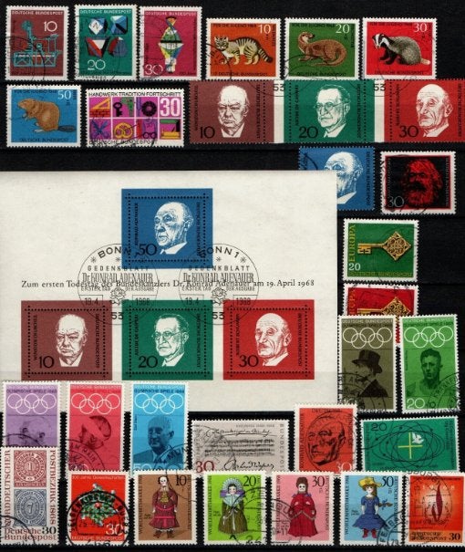 1968 uitzoeken/doorgeven welke zegels u wenst, zie overzicht, Verzenden, BRD, Gestempeld