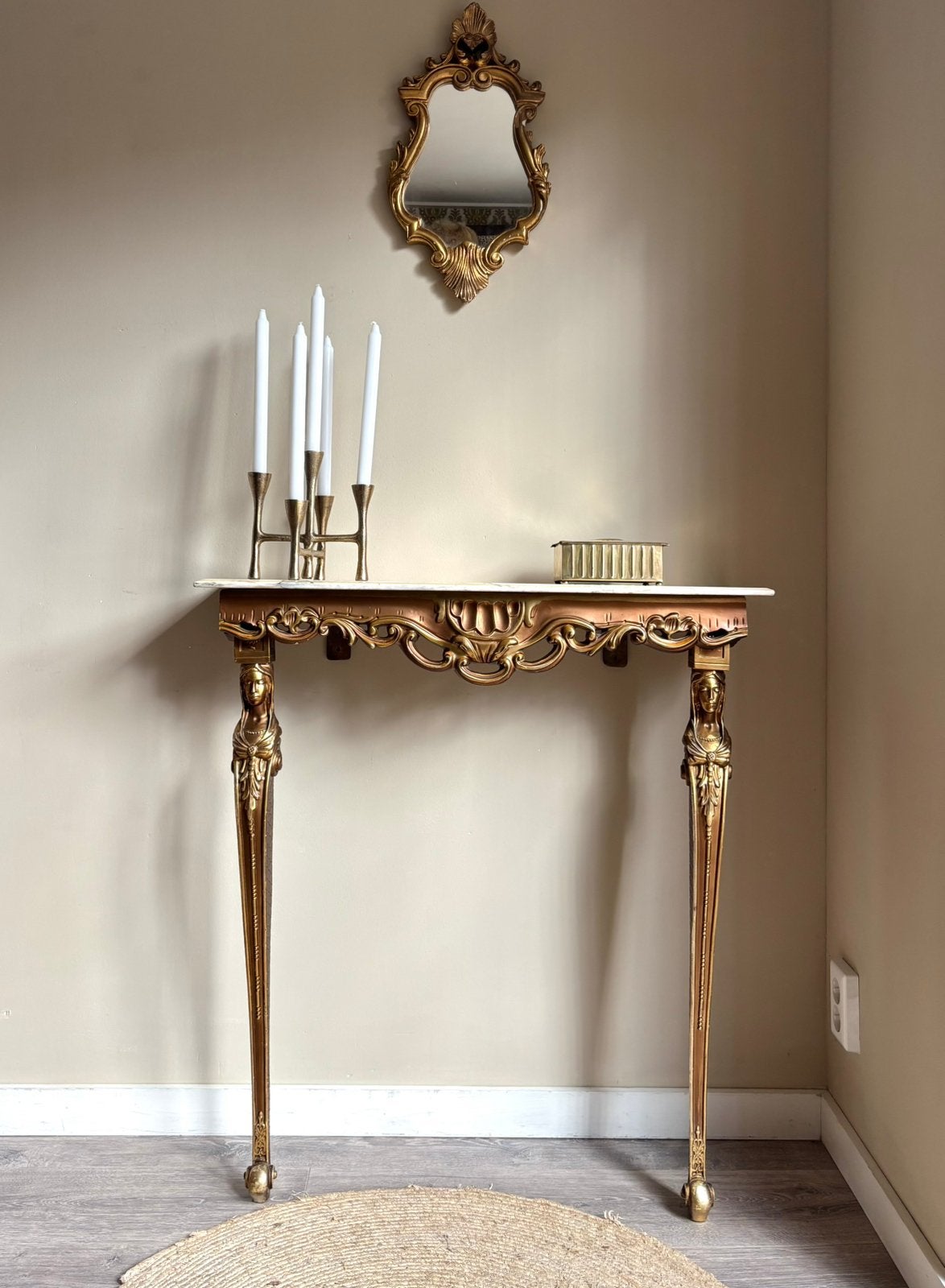 Vintage wand console tafel marmer blad jaren ‘30-‘50, Ophalen, Gebruikt, 50 tot 100 cm, Rococo style / vintage / mid century