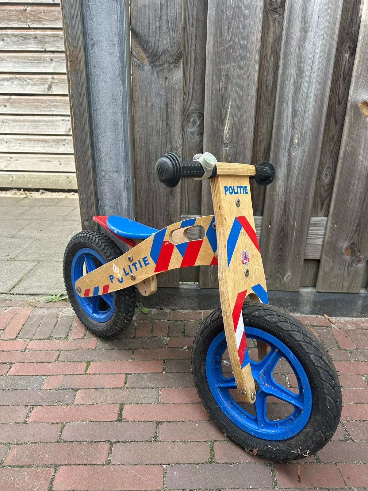 Houten loopfiets politie 12 inch!, Ophalen, Gebruikt, Loopfiets