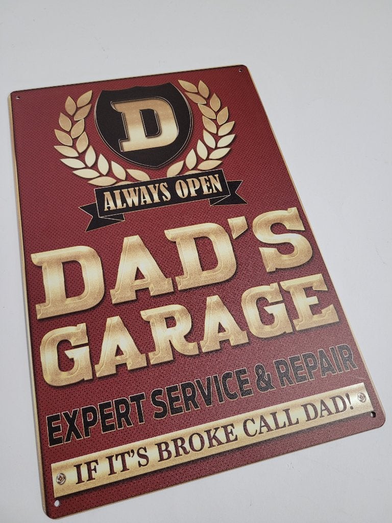 Dad's Garage always open reclamebord van metaal wandbord, Info@deconoord.nl, Deco Noord, Nieuw, Ophalen of Verzenden