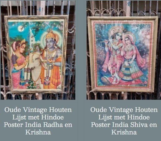 Oude Vintage Houten Lijst met Hindoe Poster India lijst, Gebruikt, T, Ophalen of Verzenden, N