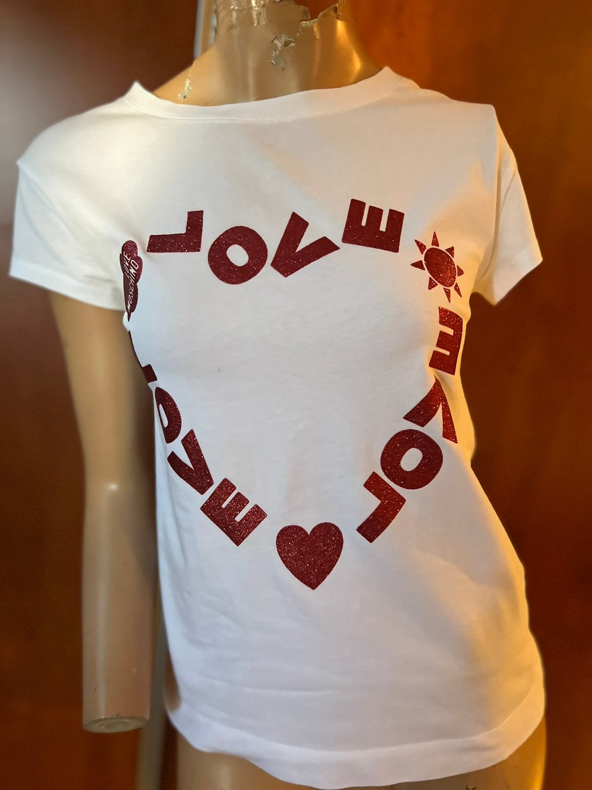 MOSCHINO T-shirt XS origineel zgan glitter, G, Wit, G, Zo goed als nieuw