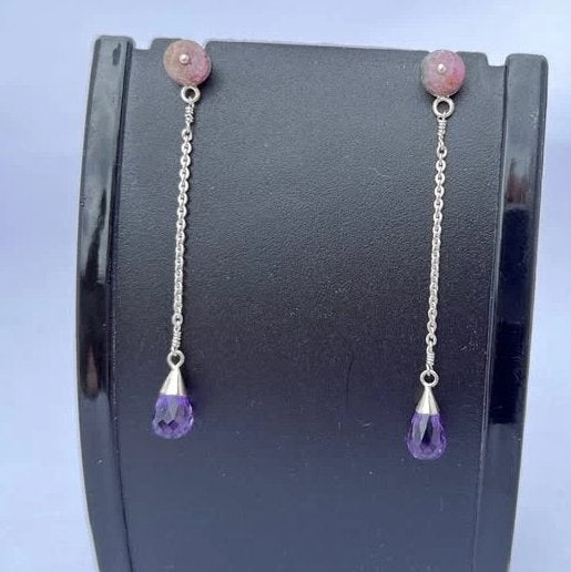 Amethist & Toermalijn 925 Zilveren Oorbellen - Nieuw, Sieraden, Tassen en Uiterlijk, Hangers, Paars, Nieuw, Ophalen of Verzenden