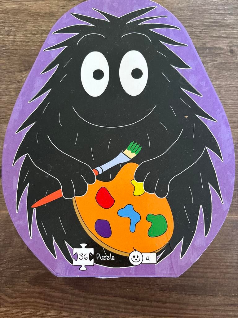 Leuk 36-delig puzzel van een monster met palet, Ophalen of Verzenden, 10 tot 50 stukjes, Gebruikt, 4 tot 6 jaar