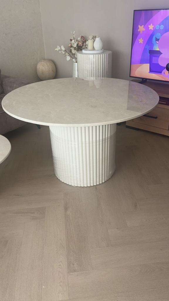 Luxe marmeren eettafel licht beige HAND MADE, Ophalen, 100 tot 150 cm, Rond, Nieuw