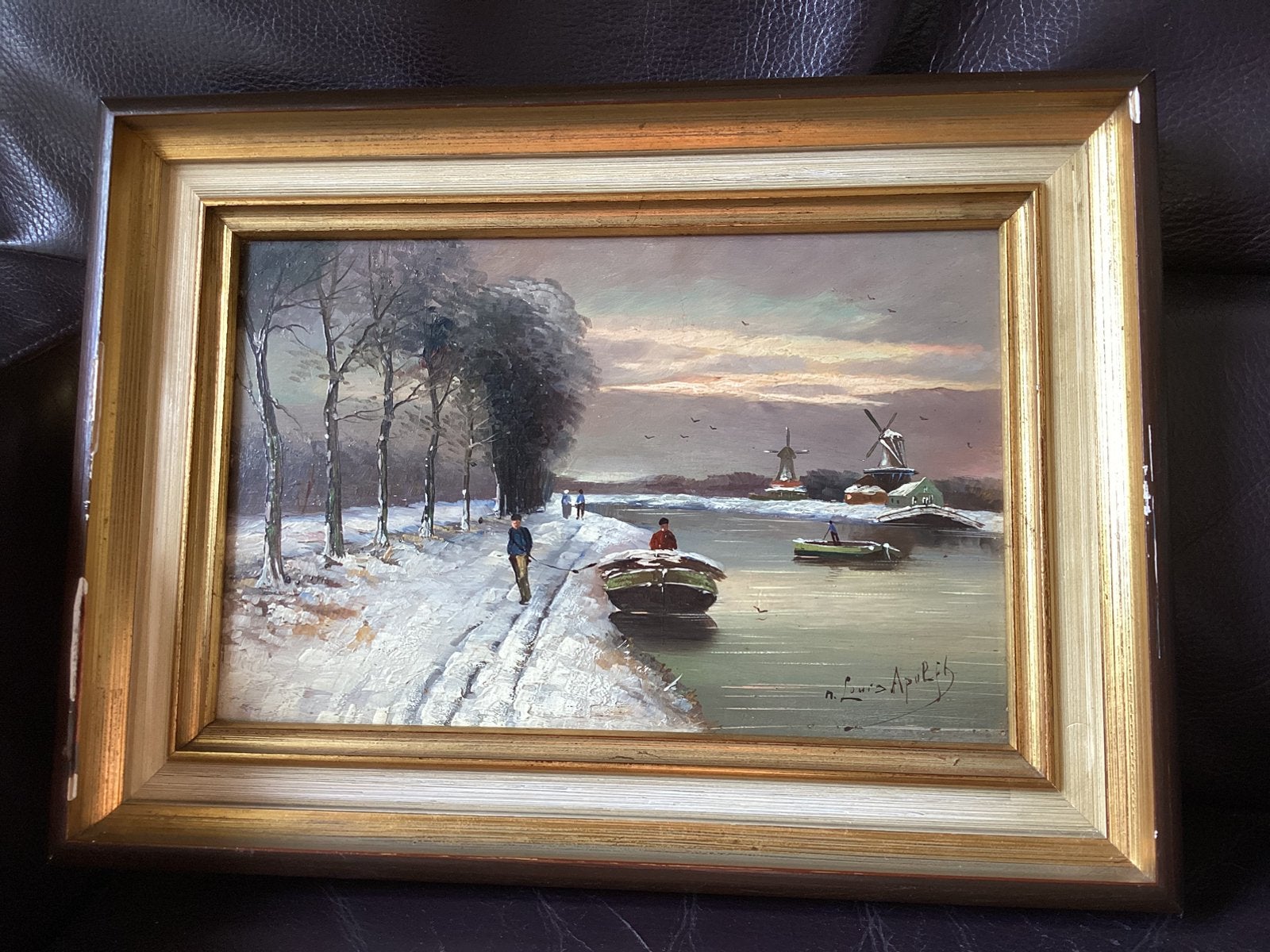 Winterlandschap schilderij - naar Louis Apol, Paneel, Ophalen of Verzenden, Landschap, Olieverf