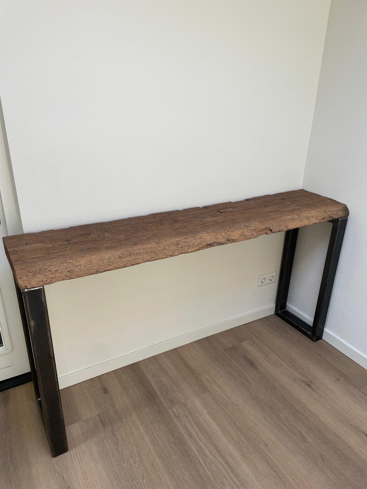 Industriële sidetable 170cm - robuust hout en staal, Huis en Inrichting, Tafels | Sidetables, Ophalen, Zo goed als nieuw, 150 tot 200 cm