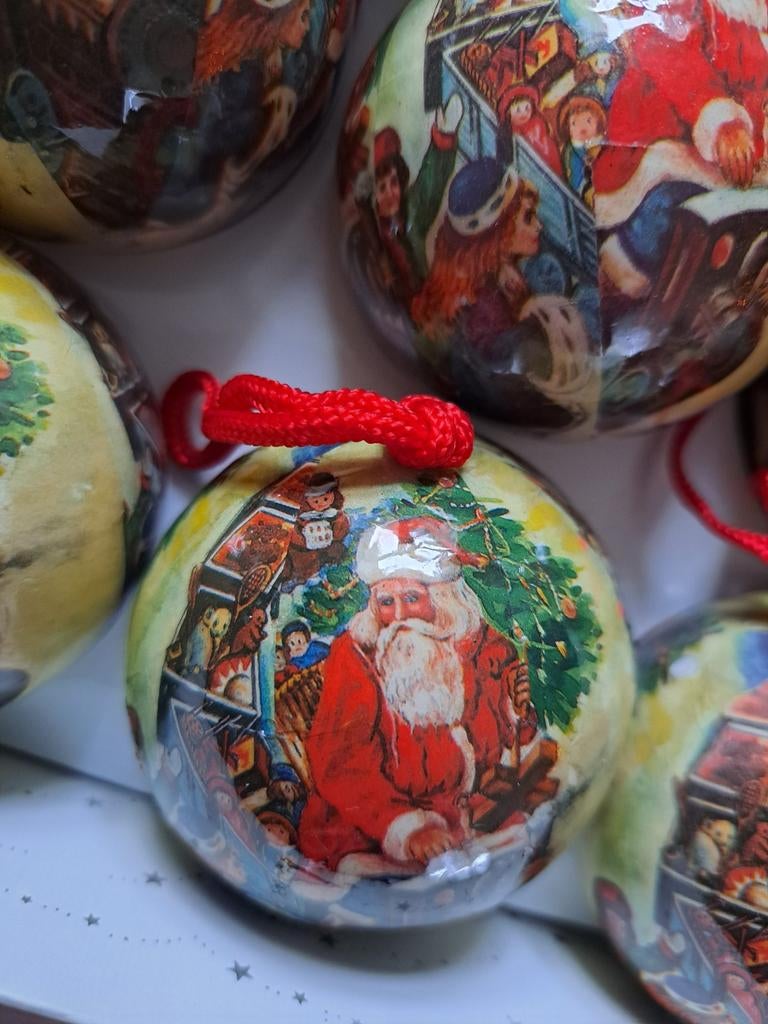 Set 6x papiermarche kerstballen nostalgisch | klassiek, Ophalen of Verzenden