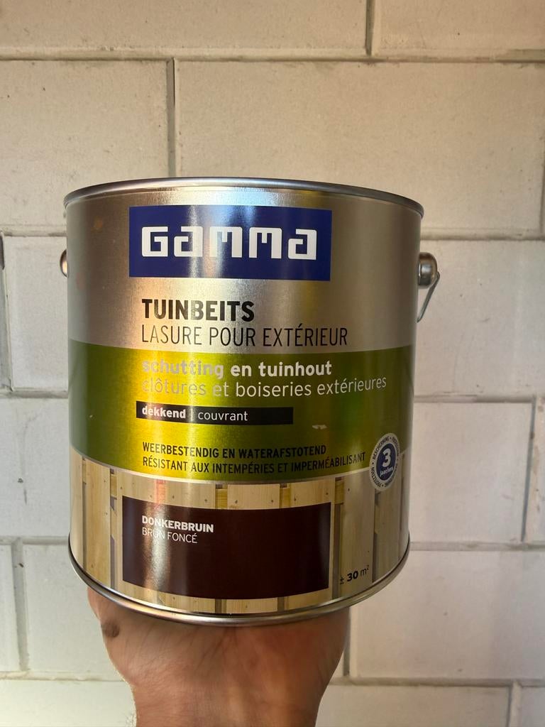 Van €60 voor €30 - Gamma Tuinbeits Donkerbruin, Bruin, Nieuw, Beits, Ophalen of Verzenden