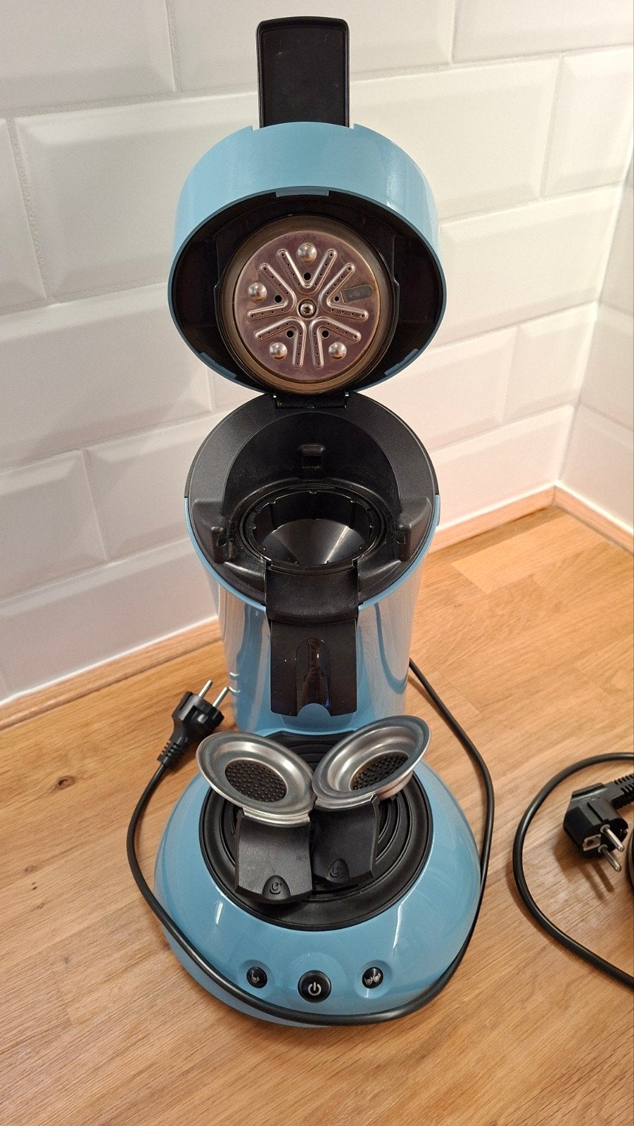 Senseo koffiezetapparaat blauw, Ophalen, Gebruikt, Koffiemachine, Koffiepads en cups