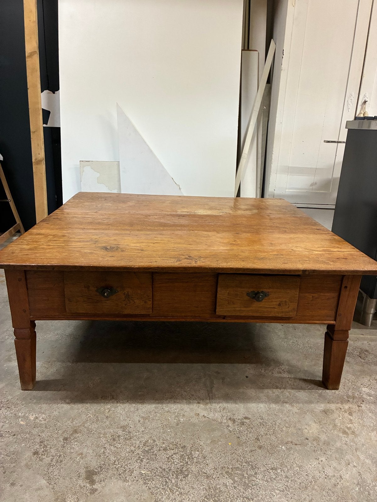 Eiken Salon Tafel met 2 Laden - 120x120x47 cm, Ophalen, Gebruikt, 100 tot 150 cm, 5 – 50