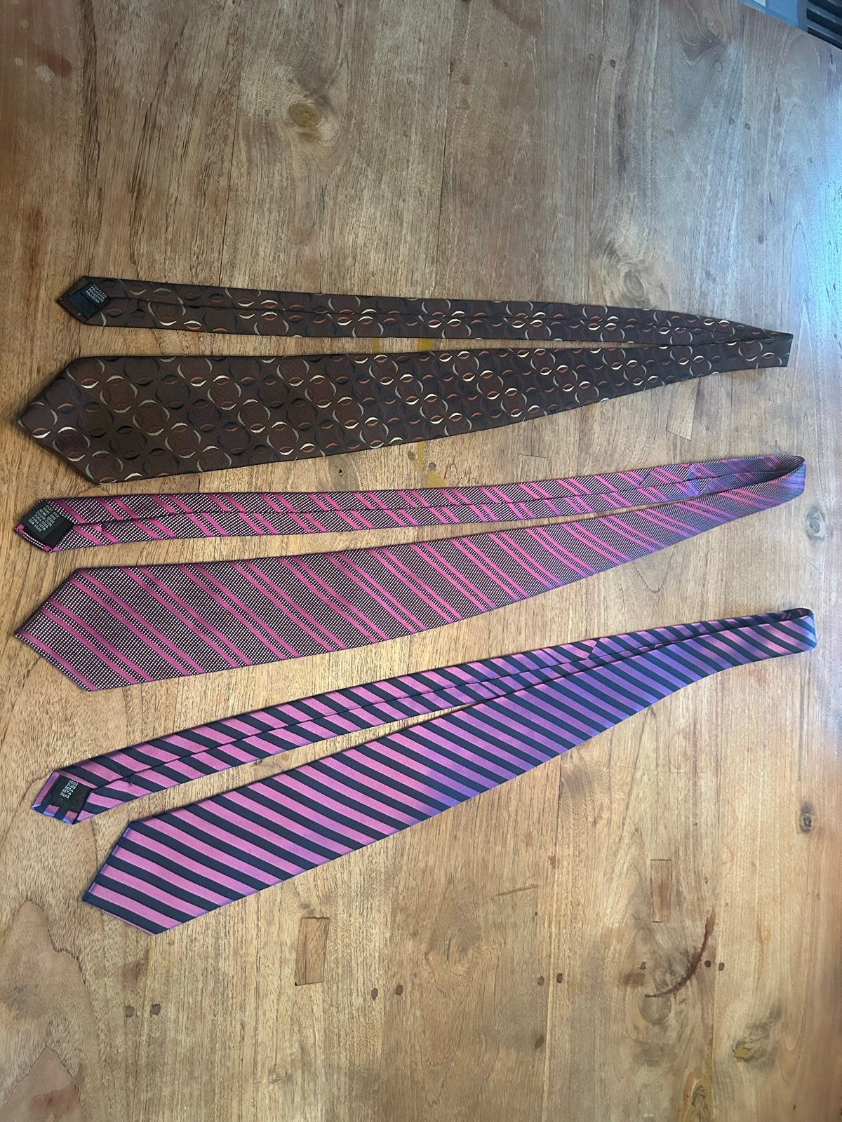 Set van 3 heren dassen - Bruin, Roze, Paars gestreept, Ophalen of Verzenden, Gedragen, Bruin, Met patroon
