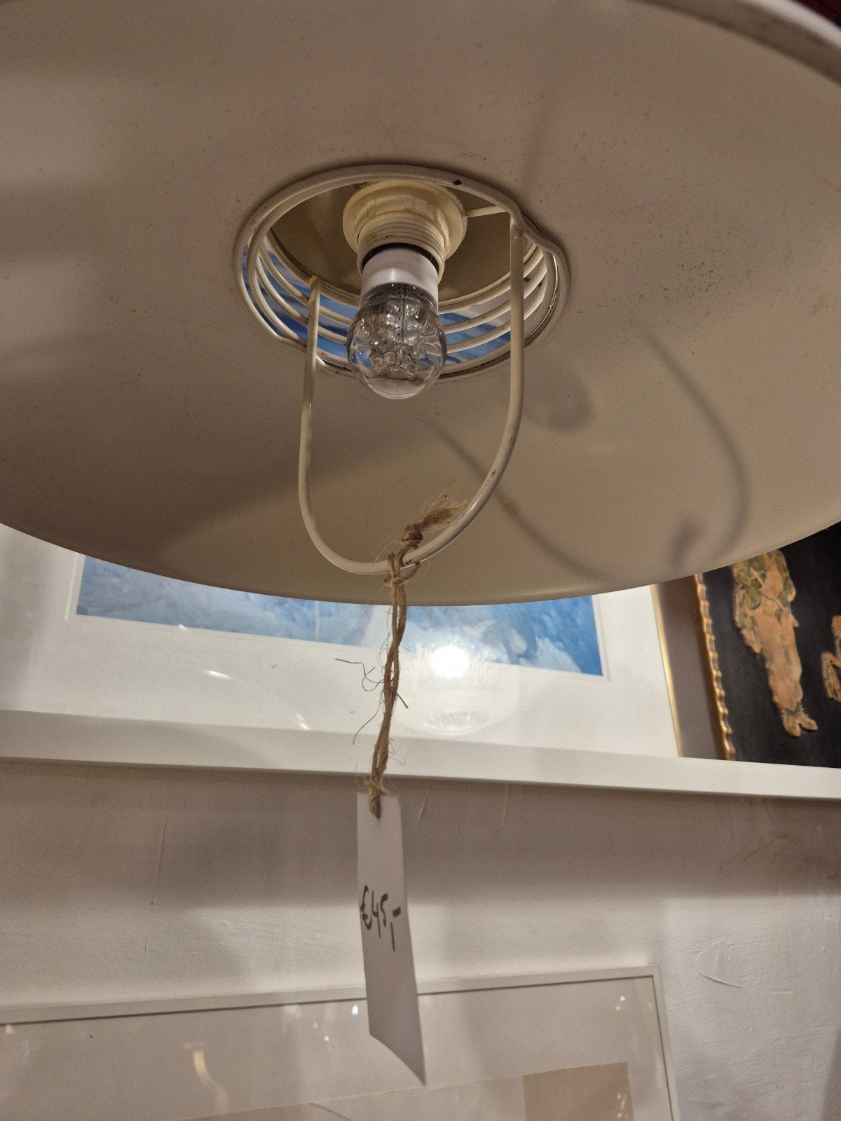 Vintage Witte Hanglamp met Spiraal Snoer - Jaren '70 Stijl, Gebruikt, Vintage, Jaren '70, Retro, Ophalen of Verzenden, Metaal