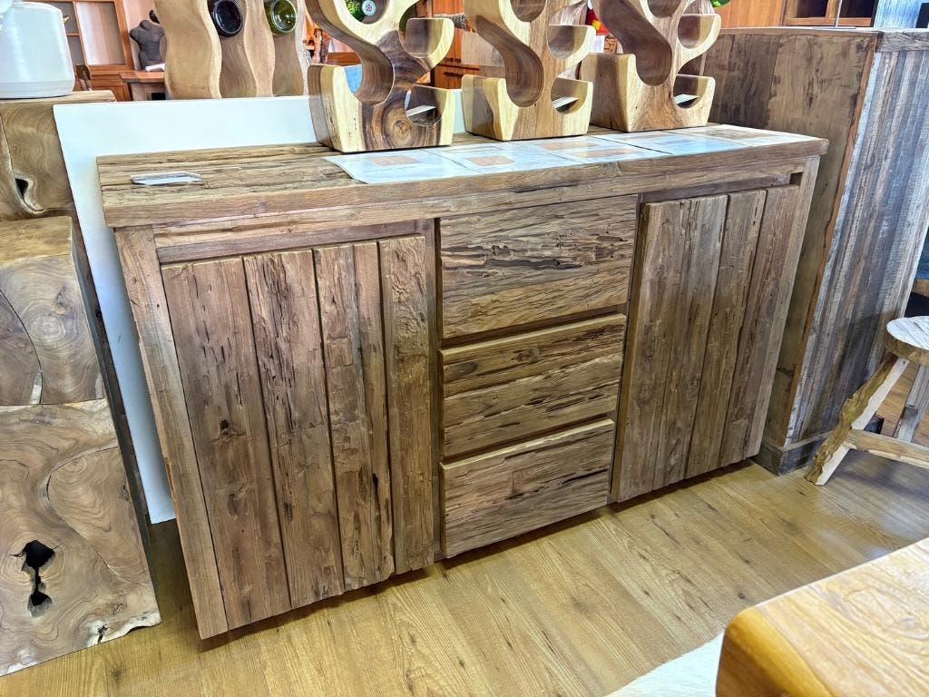 Dressoir 90h stoer Grof Teak in 2 breedtes bijv 150b :, Ophalen, Met deur(en), 150 tot 200 cm, Teakhout