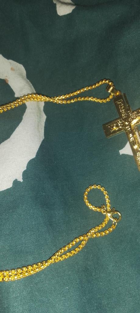 Gouden ketting met kruis hanger, Antiek en Kunst, Ophalen of Verzenden