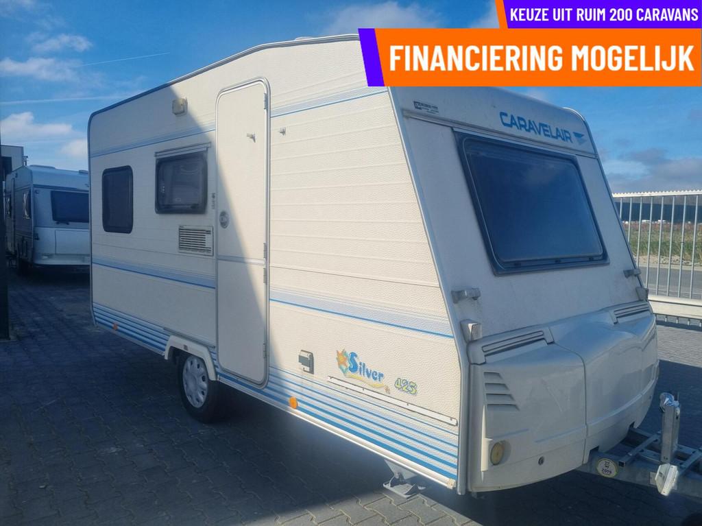 CARAVELAIR silver 425 VOORTENT + DWARSBED + FIETSENDRAGER, Serviceluik, Bedrijf, 750 - 1000 kg, 5 tot 6 meter