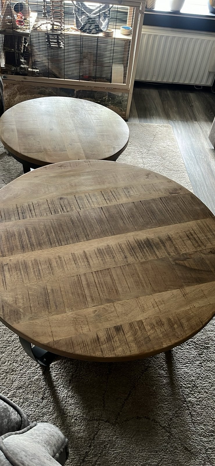 Salontafel set mangohout, Ophalen, 50 tot 100 cm, Rond, 50 tot 100 cm