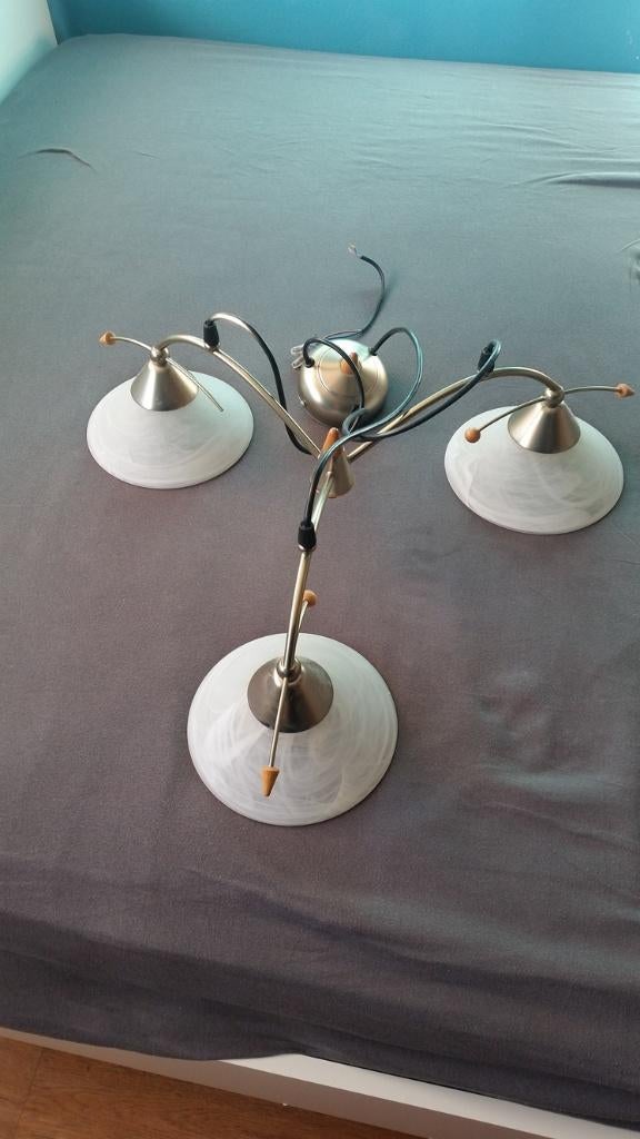 Driedelige hanglamp, Huis en Inrichting, Lampen | Hanglampen, Ophalen, Gebruikt, Glas, Klassiek