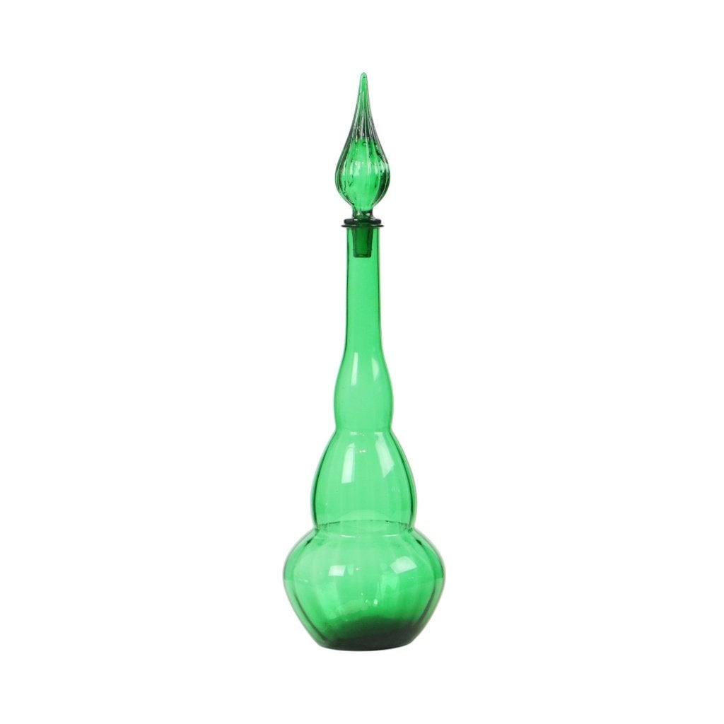 Enorme Groene Glazen Karaf Genie Bottle Empoli Italy 63cm, Ophalen of Verzenden