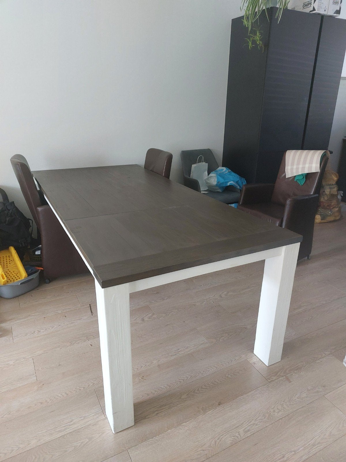 Uitschuifbare eettafel met 4 stoelen, Ophalen, Gebruikt, 50 tot 100 cm, Modern