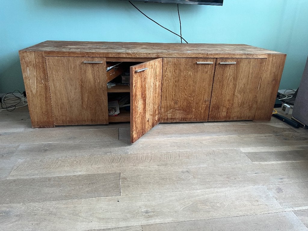 TV meubel, Ophalen, 150 tot 200 cm, Eikenhout, Minder dan 100 cm