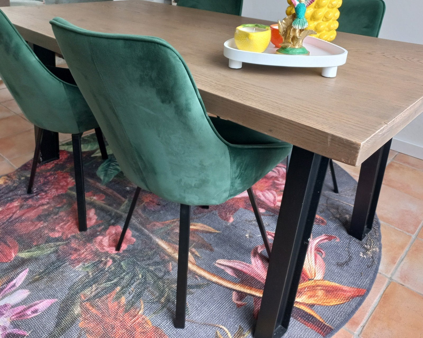 industriële massief hout metaal poten eettafel bruin zwart, Ophalen