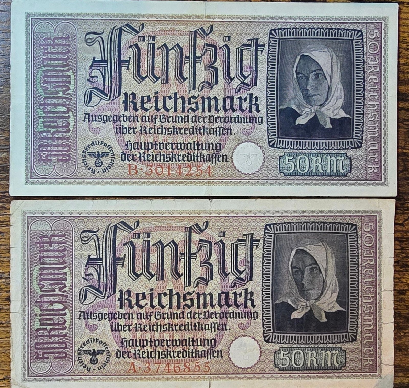 2x 50 Reichsmark biljetten uit Duitsland, Ophalen of Verzenden