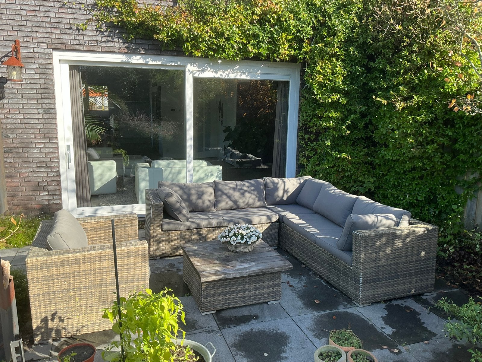 Wicker Loungeset met Salontafel en Stoel, Ophalen, 5 zitplaatsen, Gebruikt, Loungeset