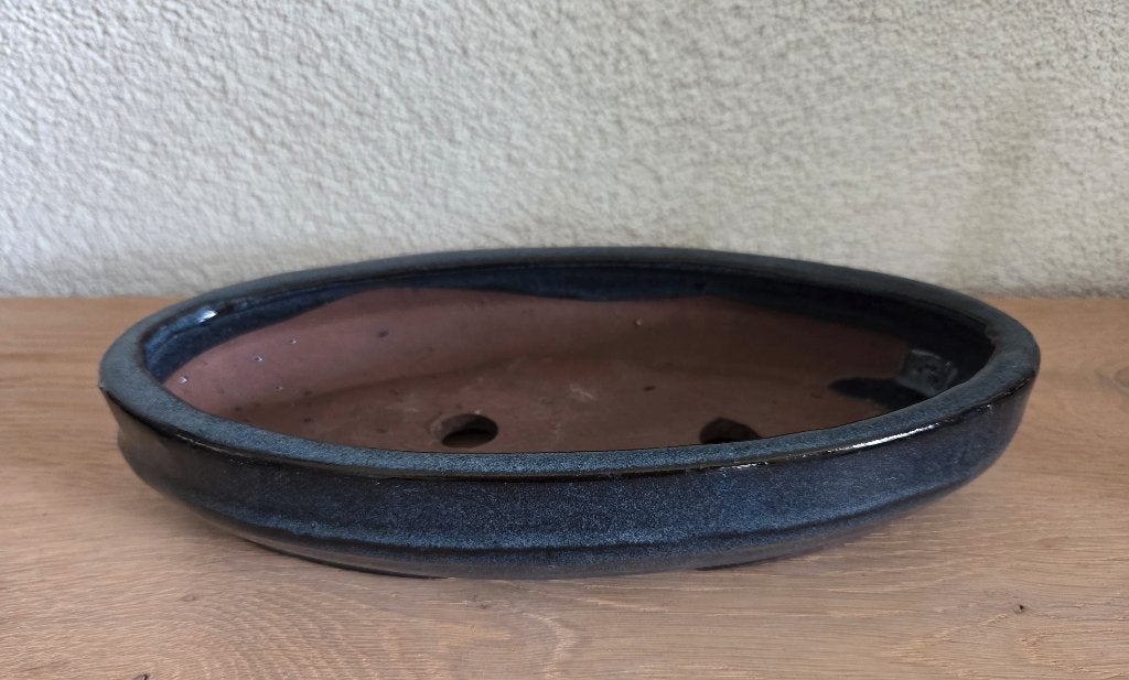 Japanse bonsaischaal ovaalvormig blauw geglazuurd, Tuin en Terras, Bloempotten, Ophalen of Verzenden, Zo goed als nieuw, Balkon