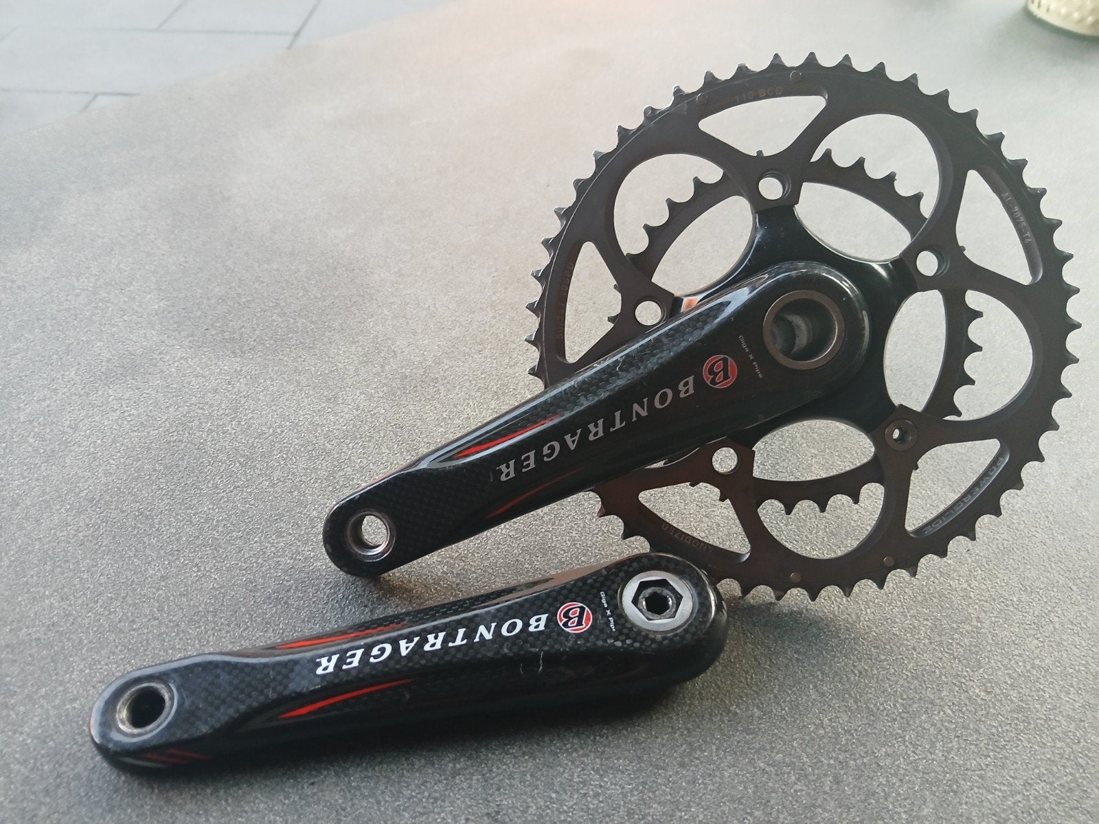 Bontrager Carbon Crankstel met Kettingbladen, Fietsen en Brommers, Fietsonderdelen, Crankstel of Pedalen, Gebruikt, Ophalen of Verzenden