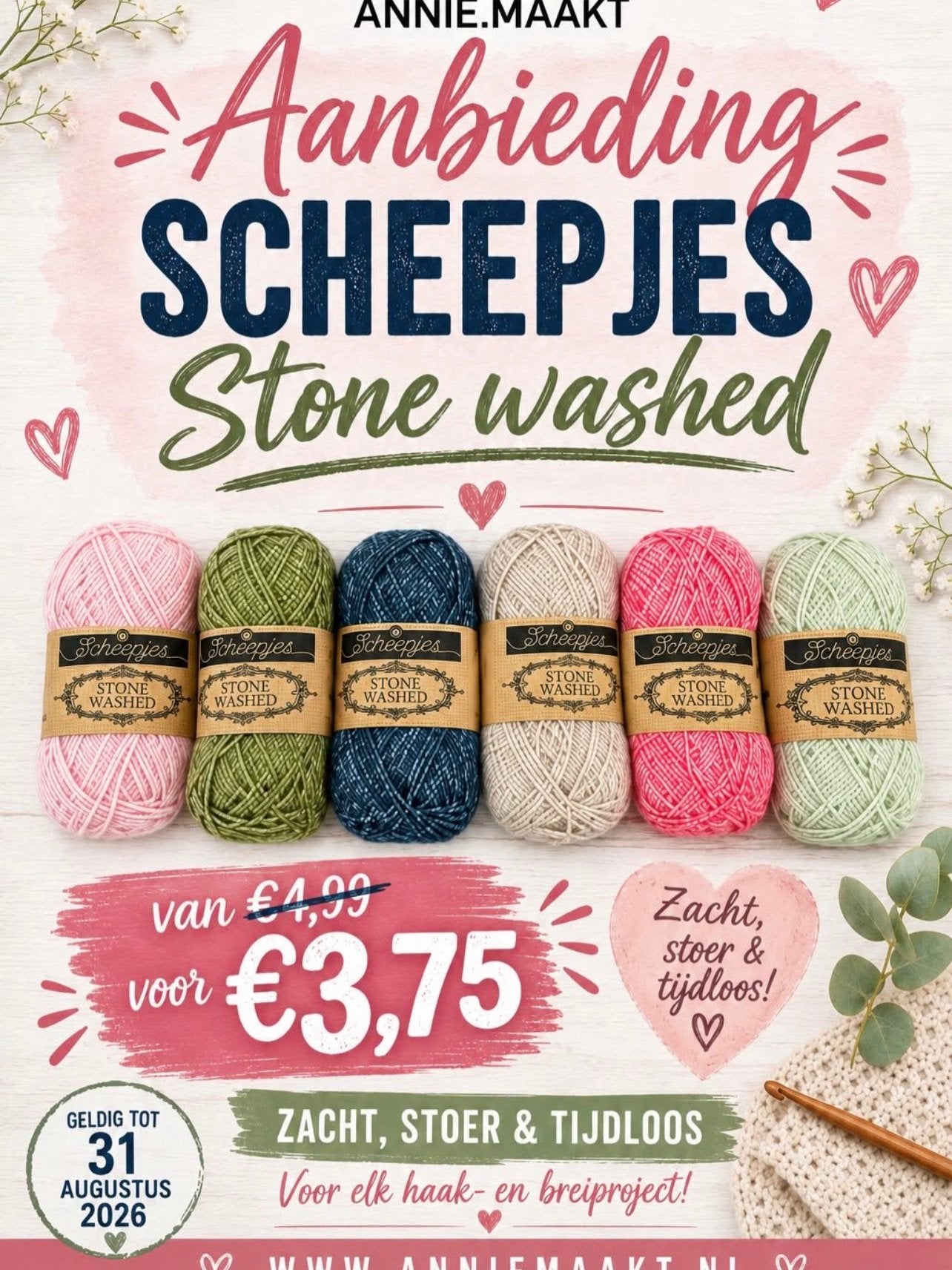 Scheepjes Stonewashed €3,75, Hobby en Vrije tijd, Ophalen of Verzenden, Nieuw, Breien of Haken