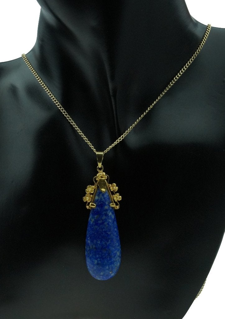 Lapis Lazuli edelsteen 14k gouden grote ketting hanger retro