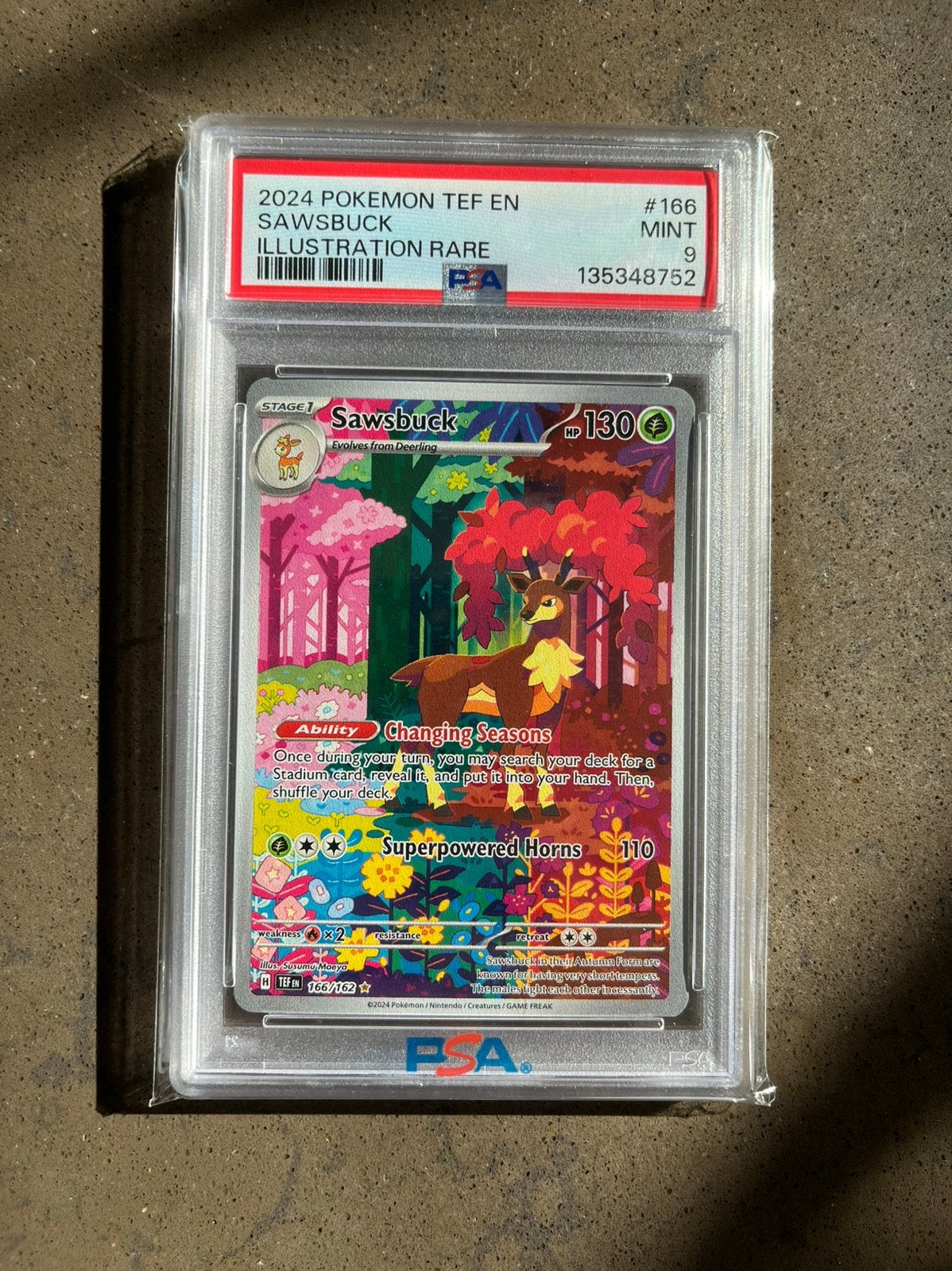Sawsbuck PSA 9 - Temporal Forces 2024, Ophalen of Verzenden, Zo goed als nieuw, Losse kaart