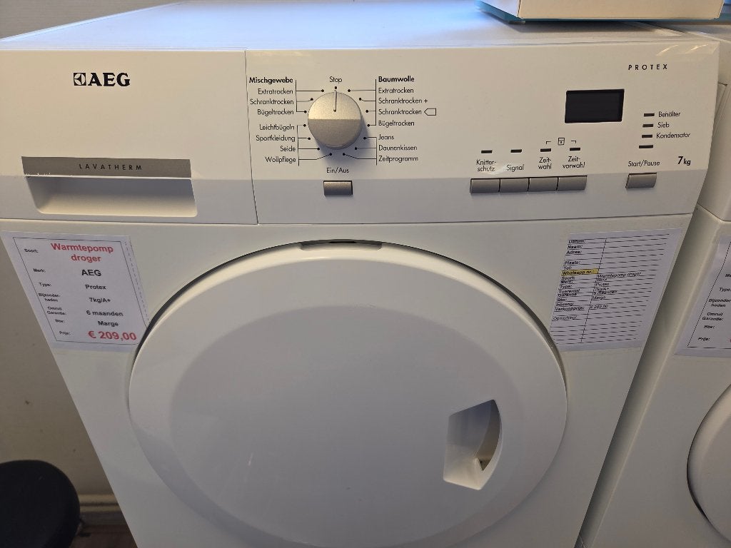 warmtepompdroger - AEG - 7 kg - A+, Witgoed en Apparatuur, 6 tot 8 kg, Refurbished, 85 tot 90 cm, Condens