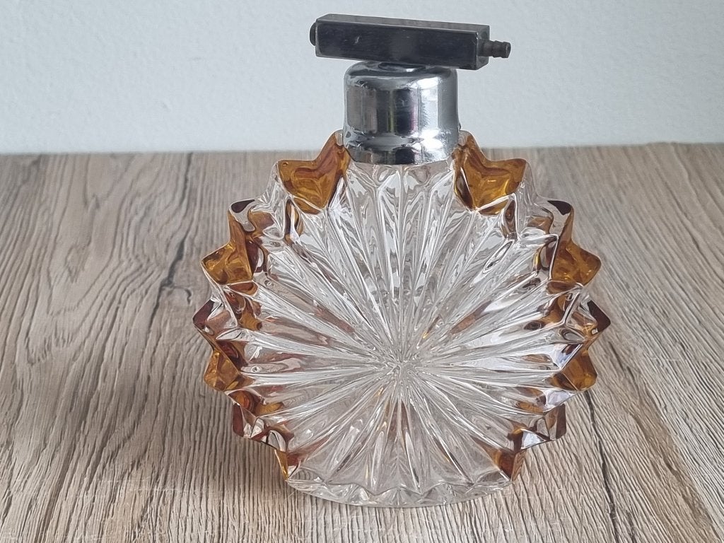 Mooie Antiek Vintage Kaptafel Set Glas Kristal Blanc / Amber, Antiek en Kunst, Verzenden
